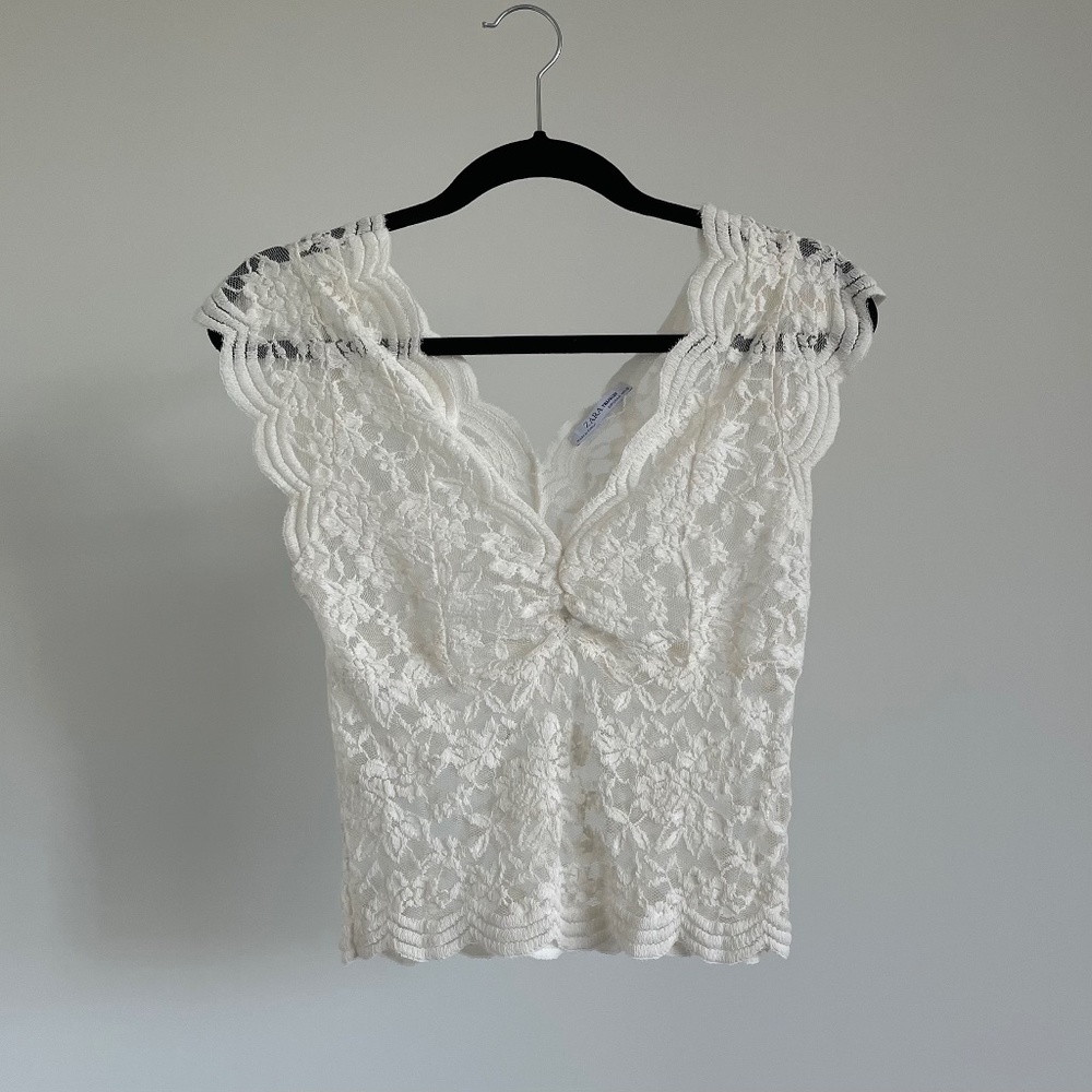 Zara White Floral Lace Top